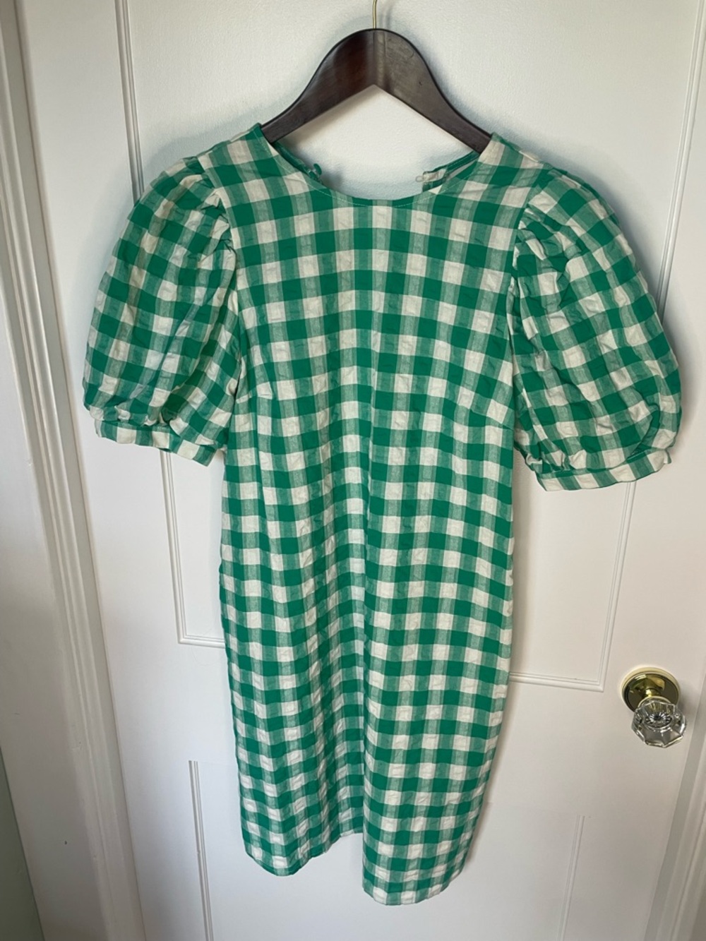 A New Day Green and White Gingham Puff-Sleeve Dress